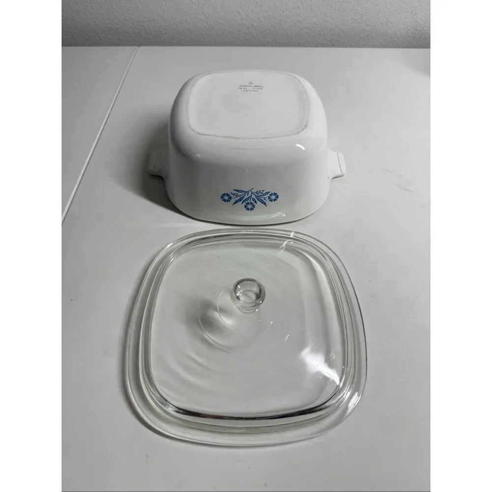VNG Corning Ware Blue Corn Flower Casserole Dish Clear Lid 2 1/2 QT (P-2 1/2-B)